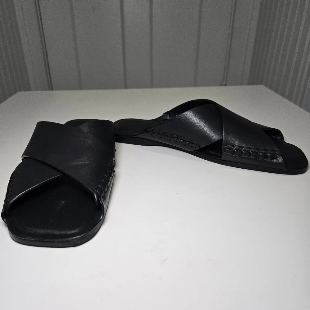 COS Womens Crossover Leather‎ Sandal Size 7.5 Black Slides Minimalist Staple - Picture 6 of 11